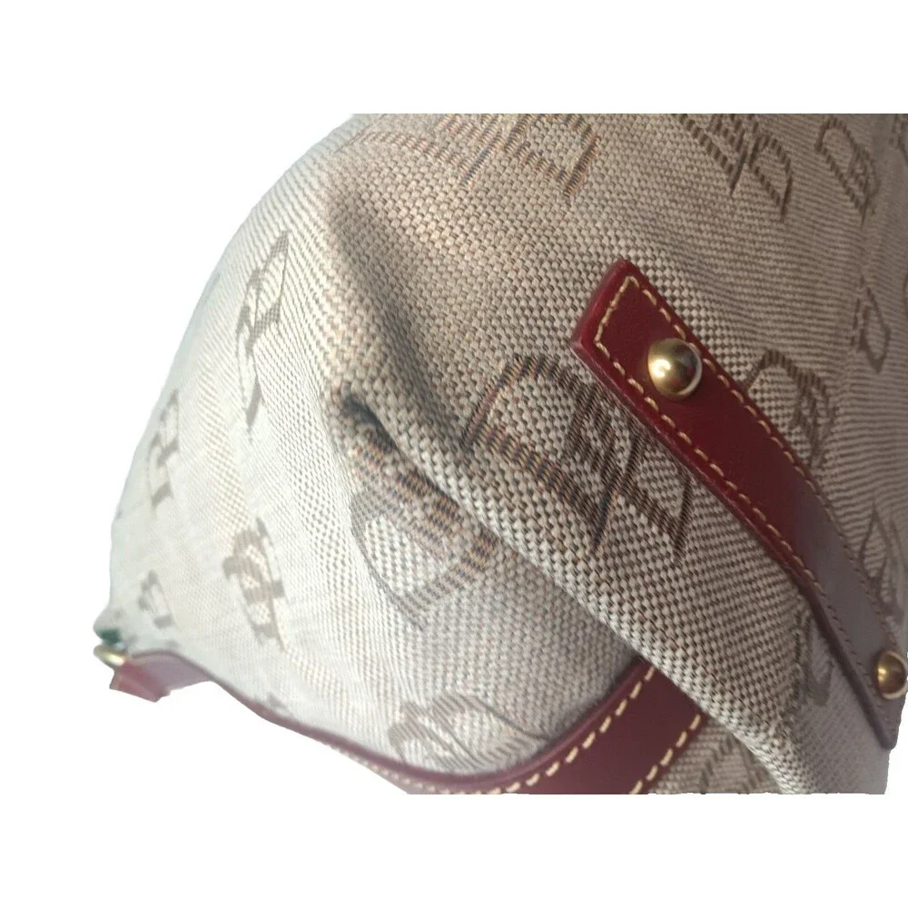 Dooney & Bourke Brown Signature Hobo Canvas Shoulder Bag Leather Trim